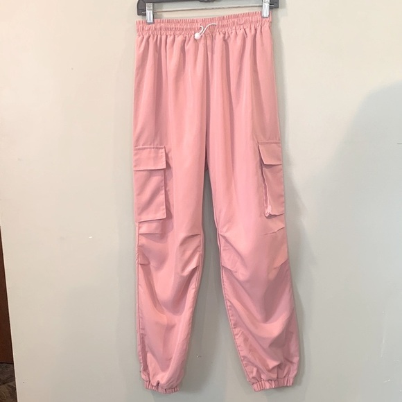 SHEIN Pink High Waisted Elastic Waist Jogger Cargo Scrub Pants Women’s Medium - Picture 1 of 6